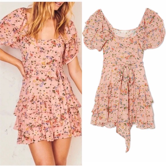 Loveshackfancy Kimbra ruffle floral peach orange floral size 4 - Picture 13 of 16